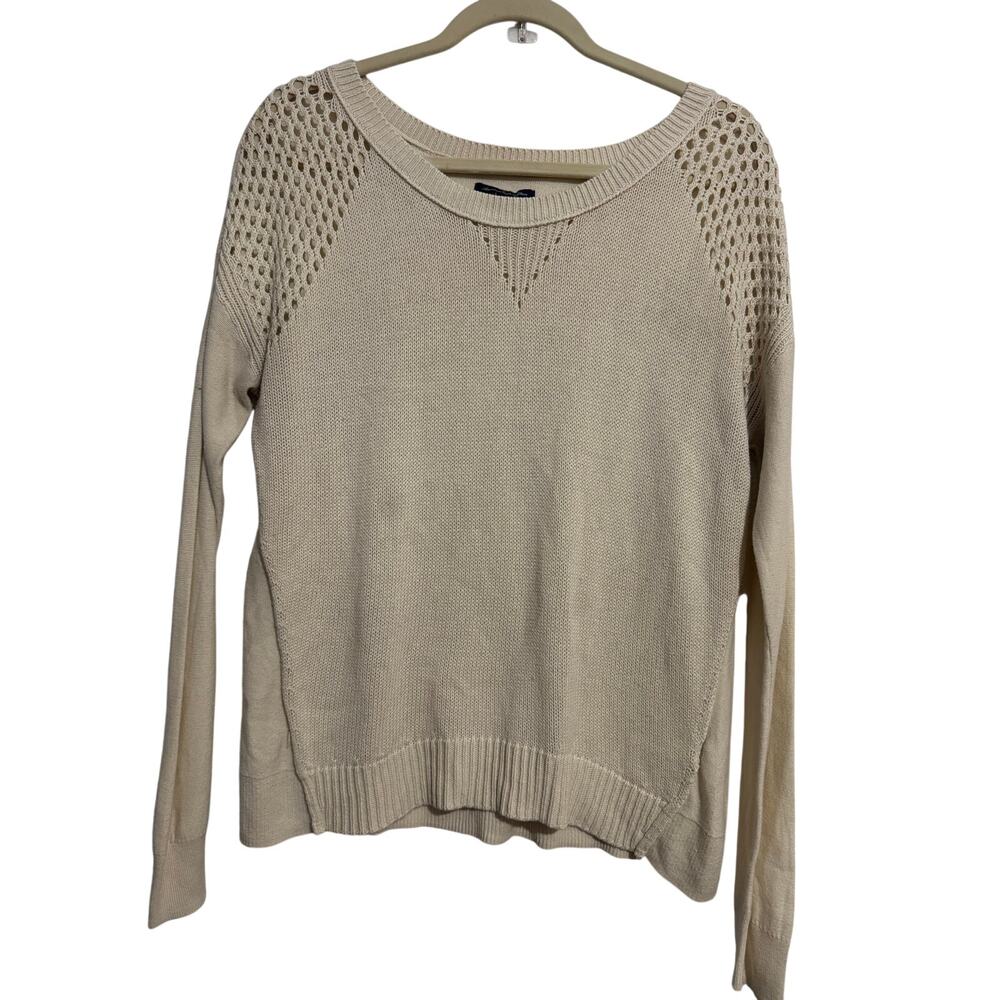 American Eagle Women’s Cream Knit Sweater Open Crochet Shoulder Detail Size M
